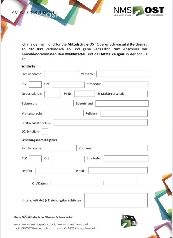 Anmeldung - Schule der Gemeinschaft
